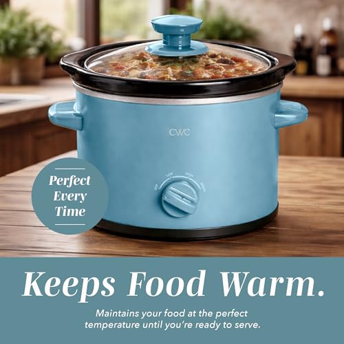 Image of COOK WITH COLOR 2QT Mini Electric Round Slow Cooker - Adjustable Settings, Removable Stoneware Pot, Tempered Glass Lid, Dishwasher Safe, Cool-Touch Side Handles, Slate Blue