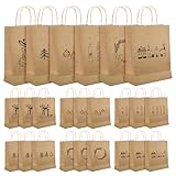 24 Stück Geschenktüten Weihnachten, Weihnachtstüten, Papiertüten Weihnachten mit Griff, Zur Aufbewahrung von Geschenken, Partyzubehör(21x15x8cm)