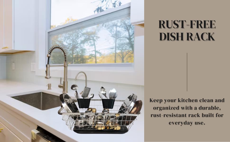 Image of BIRDWING Dish Drainer With Tray Stainless Steel Basket (64x47x23) Stainless Steel Dish Drainer Rack with Drip Tray /Utensil Drying Stand for Kitchen /Bartan Stand