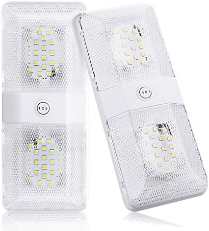 Audew DC 12V LED RV Ceiling Double Dome Light,Interior Lighting for Camper RV Trailer Boat with Switch,580 Lumens,White(Pack of 2)
