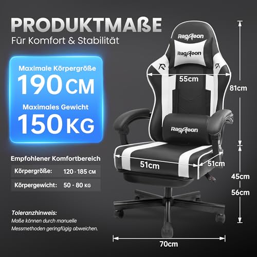 Riftracer Gaming Stuhl Chair Gamer Sessel - Ergonomischer Gamer Stuhl mit Fußstütze Kopfstütze und Lordosenstütz Höhenverstellbar… – Ansicht 3