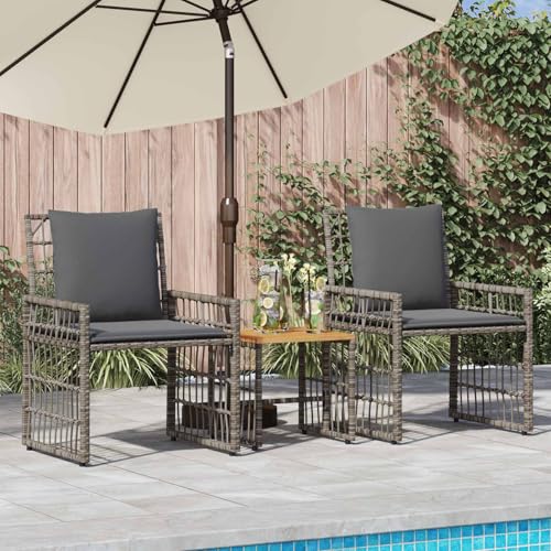 Ensemble lounge rustique noir et gris foncé avec table en acacia pour aménagement de balcon - 3