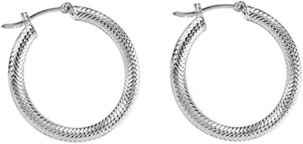 JOSCO Diamond Cut Hoop Earrings Sterling Silver 27mm Diameter 3mm Thick