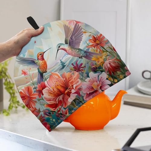 Image of Hummingbird Tea Cozy for Teapot Insulated Rose Hibiscus Tea Pot Cover Home Kitchen Decorative Tea Cosy for Teapot Dust Protector for Women