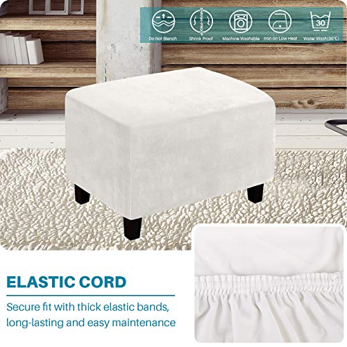 Velvet Ottoman Cover, Rectangle Footstools Covers Stretch Foot Stool Ottoman Cover Slipcover,Furniture Protector With Elastic Bottom For Living Room Bedroom (White, L) #TOP4