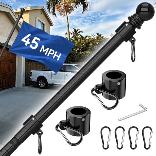 FIASON Upgraded 5 FT Tangle Free Flag Pole - Thickened Stainless Steel for Residential House RV Truck Boat Yard (1 Pack Black Without Bracket and Flag)