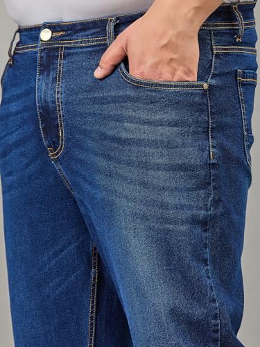 Image of Style Quotient Men Plus Size Black Tapered Fit Mid Rise Stretchable Jeans