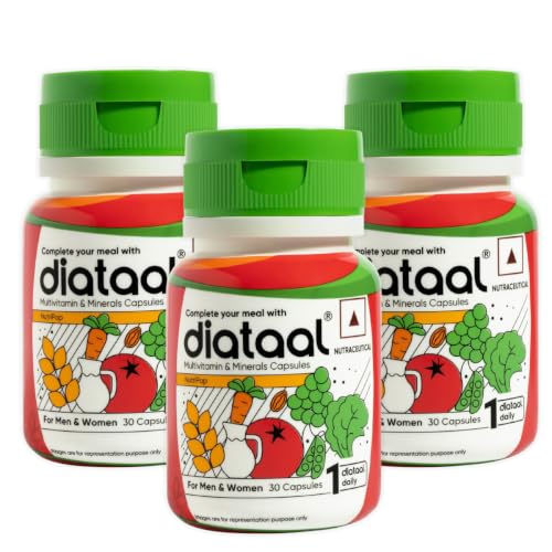 Image of Diataal Multivitamin with Biotin, B12, Niacin, Zinc & Folic Acid | Daily Supplement for Hair, Skin, Immunity & Energy | Men & Women | 30 Capsules |Pack of 3|