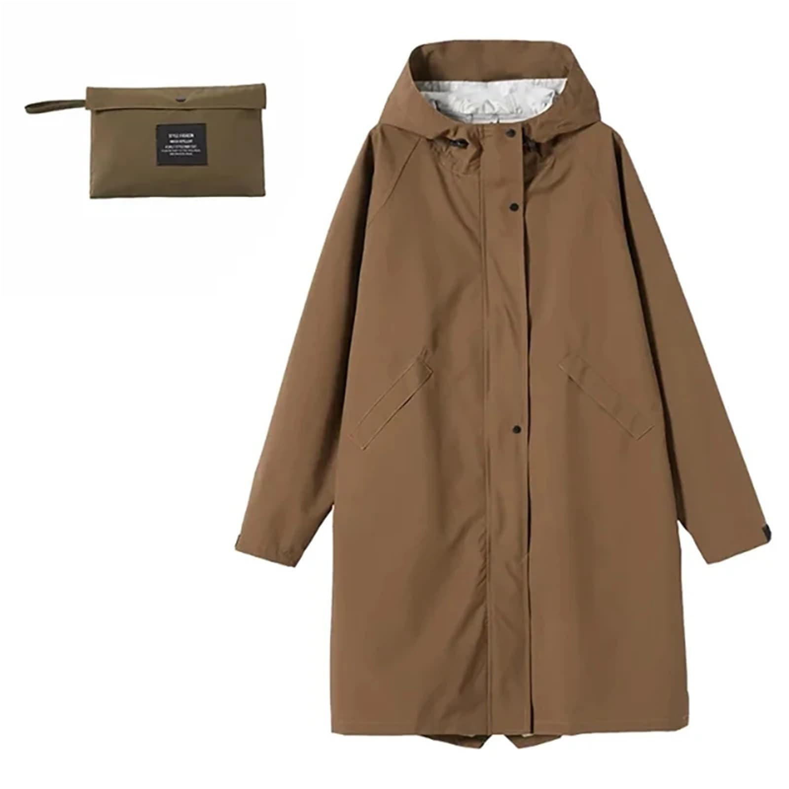 Regenmantel Damen Herren Lang Jacke Wasserdicht Reißverschluss 2 Taschen Camping Wandern Reisen