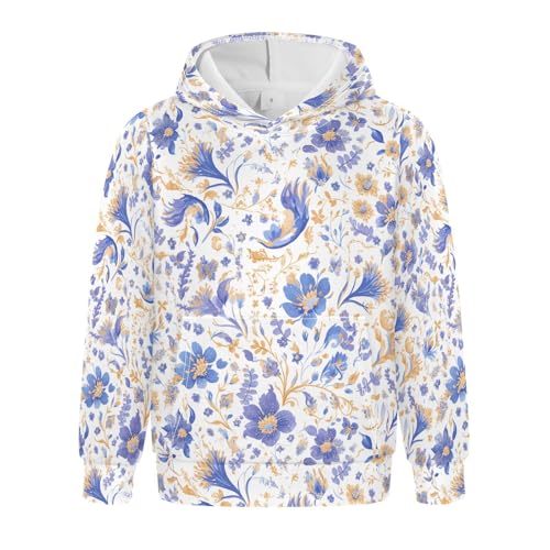 KLL Paisley Watercolor Floral Pattern Tile Flowers Unisex Girls Boys Sweatshirt Crewneck Hoodies with Kangaroo Pocket