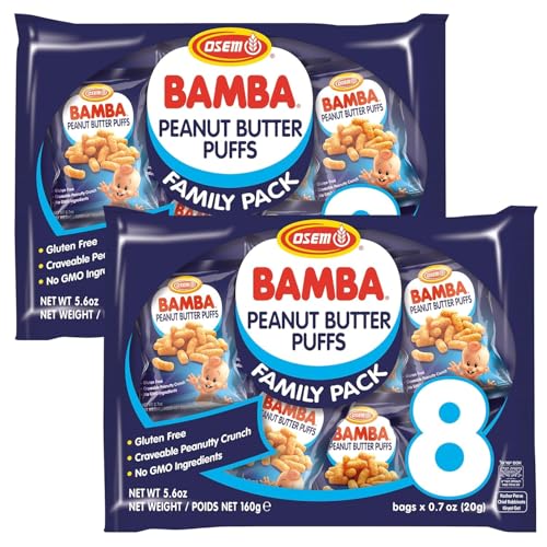 Osem Bamba Peanut Butter Puffs - Peanut Butter Puffs Bulk Vegan PB Snack with Crunch for Kids Non-GMO Protein Snack Kosher No Sugar Family Pack - 0.7oz Bags (Pack of 16)