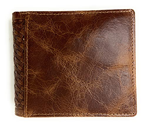 Western Genuine Woven Leather Cowhide Mens Bifold Short Wallet in Multi Emblem (Praying Cowboy)4