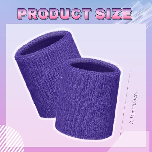 Image of WILLBOND 8 Pack Wrist Sweatbands Sports Wristbands Tennis Sweatbands Neon 80s Thick Cotton Gymnastics Sweat Band Athletic Football Soccer Sports Wristband for Men Women Party