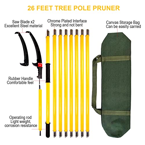 Image of 30 Feet Tree Pole Pruner, Durable Tree Trimmers Handle, Manual Branches Trimmer for Garden Tools Loppers Hand Pole Saws Extendable Height with Knives and Storage Pocket