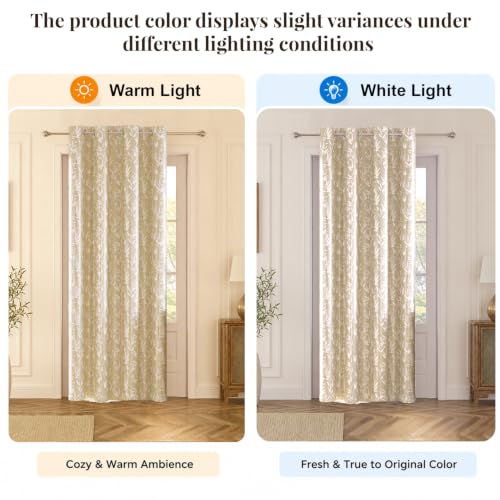 Image of HOKIPO Luxe Foliage Foil Printed Curtains 7 Feet Long 1 Panel, Cream