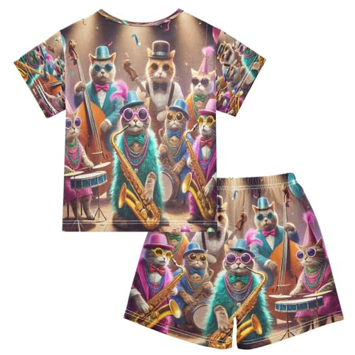 Purple Mardi Cats Cute Pajama Set Short Sleeve Pajamas Shorts Sets Cotton Soft Loungewear Sleepwear 5Y2