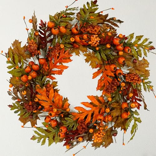 AMF0RESJ Artificial Fall Wreaths for Front Door Autumn Oak Wreath with Oak Leaves,Acorns,Berries,Pomegranates for Front Door Indoor Outdoor Farmhouse Home Wall Window Festival Wedding Decor
