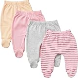 123 Bear Baby Soft Cotton Spandex Pants with Feet Multipack (Pink A 4pk, 0-3 Months)