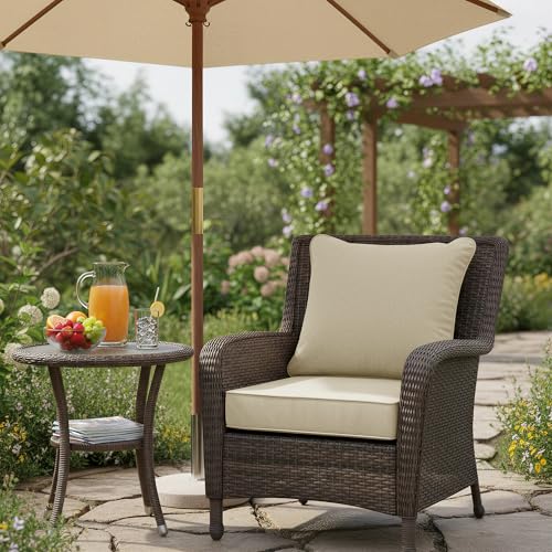 Image of Summsun Patio Chair Cushions 24 x 24 Inch, Faux Linen Outdoor Furniture Cushions, Water Resistant Backrest and Deep Seat Cushion Set with Ties, Removable Cover, Non-Slip Bottom, Beige