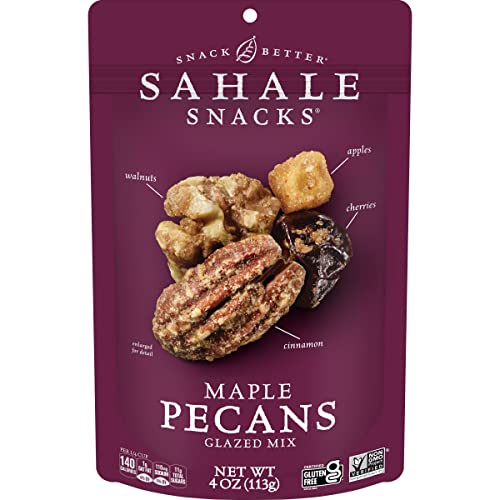 Sahale Snacks Maple Pecans Glazed Mix, 4 oz Pouches (6 Packs) Dry-Roasted, Deluxe Mixed Nuts with Cherries, Apples, Maple, and Cinnamon - Non-GMO, Kosher, and Certified Gluten-Free Snacks