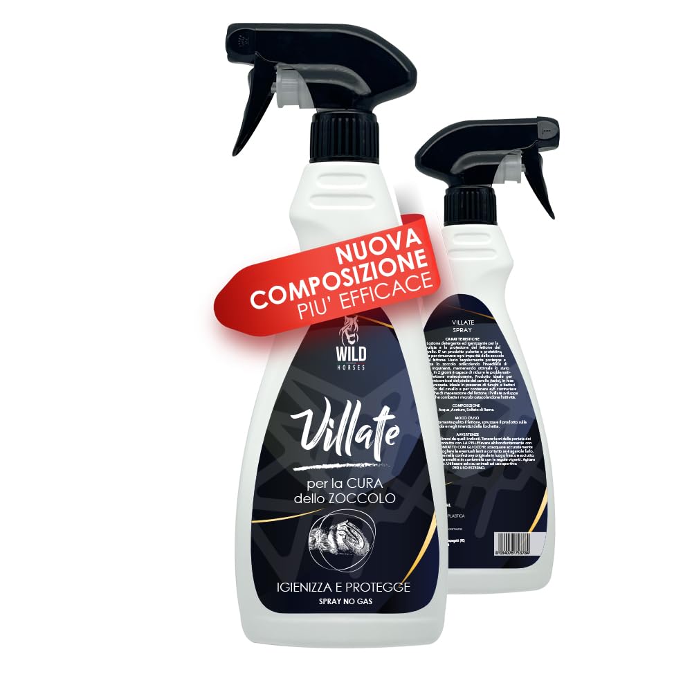 Wild Horses | Villate Spray, Lozione Detergente ed Igenizzante per la Pulizia e la Protezione del Fettone, Prodotto Pulente e Protettivo, Rimuove Impurità dallo Zoccolo, 500ml