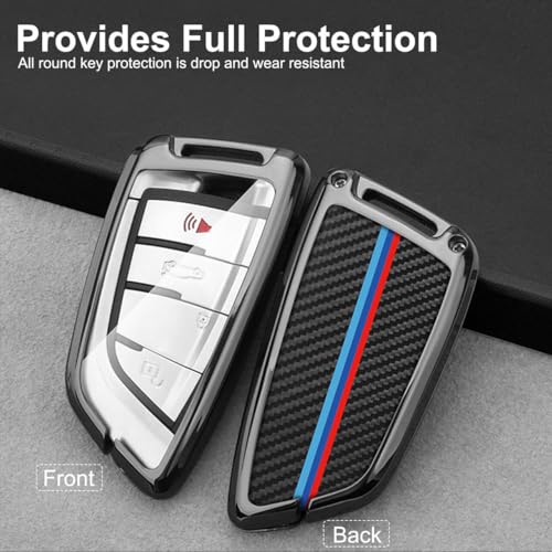 Image of Car Key Fob Cover with Fashion Keychain, Heavy Metal Key Shell Case Fit for BMW 2 5 6 7 Series X1 X2 X5 X6 GT Series, Blade Shape Car Key Case Accessories for Men (1 PCS)