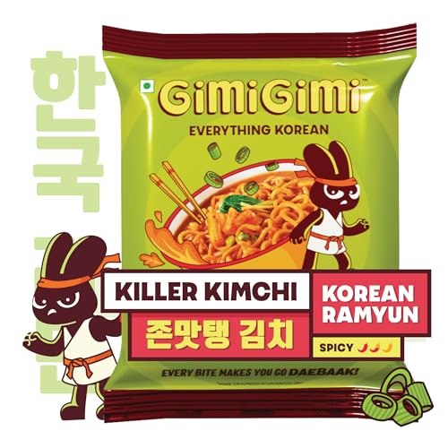 Image of GIMI GIMI - Killer Kimchi (Pack of 2), 125g each | Veg Korean Ramyun | Authentic Gochugaru Chillies | Thick & Bouncy Noodles