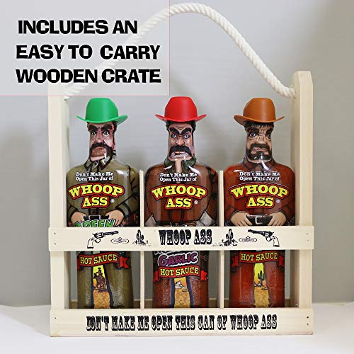 Whoop Ass Premium Bacon, Green Habanero, And Roasted Garlic Hot Sauce Gift Set -Try If You Dare! – Perfect Gourmet Fathers Day Gift For The Hot Sauce Fan #TOP2