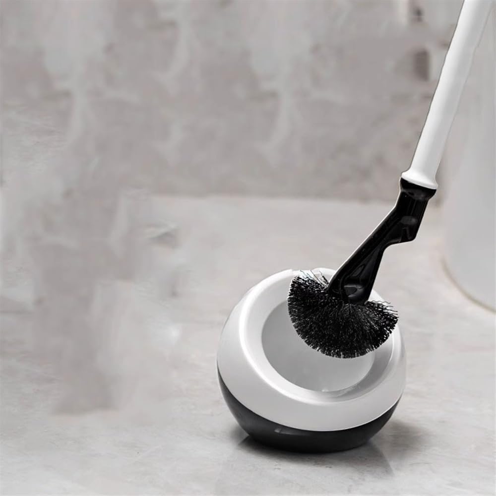 Toilet Brush Holder Round Floor Mounted Plastic Toilet Brush with Long Handle Breathable Base