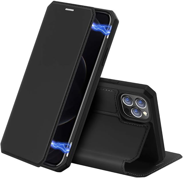 DUX DUCIS Case for iPhone 12 / iPhone 12 Pro, Premium Flip Folio Leather Magnetic Cover Case with Card Holder for Apple iPhone 12 / iPhone 12 Pro (Black)