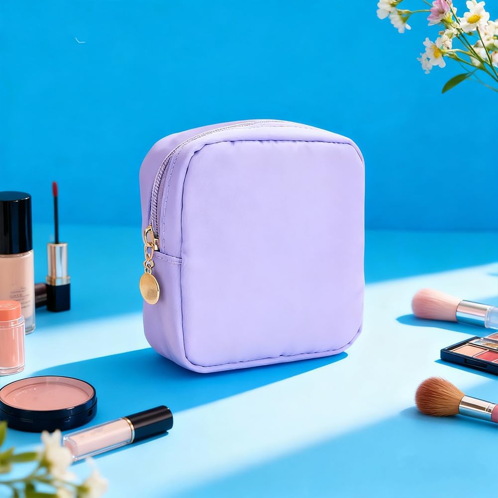 CRASPIRE Small Sanitary Napkin Pouch with Zipper Polyester Lilac Square 5.5 x 5.5In Functional Travel Toilet Period Menstrual Pad Storage Bag for Sanitary Napkin Menstrual Period Tissue Makeup Holder