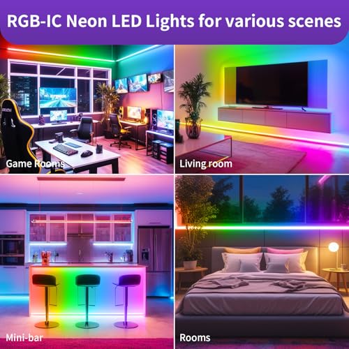 RGBIC LED Strip Light, 2M USB Neon Rope Lights for Christmas Window TV Cabinet Mirror Bedroom Outdoor Decor, 5V Waterproof Flexible LED Rope Light with APP/Remote Control, Colour Changing, Music Sync - Cosy Home Interiors RGBIC LED Strip Light, 2M USB Neon Rope Lights for Christmas Window TV Cabinet Mirror Bedroom Outdoor Decor, 5V Waterproof Flexible LED Rope Light with APP/Remote Control, Colour Changing, Music Sync - Image 6