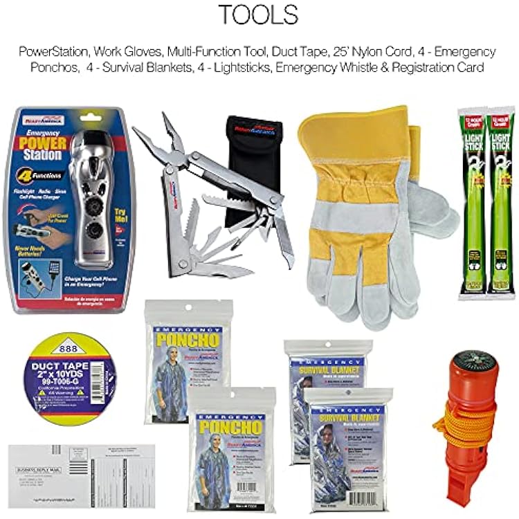 Ready America 72 Hour Deluxe Emergency Kit & Datrex Emergency Water Packet 4.227 oz - 3 Day/72 Hour Supply (18 Packs), White