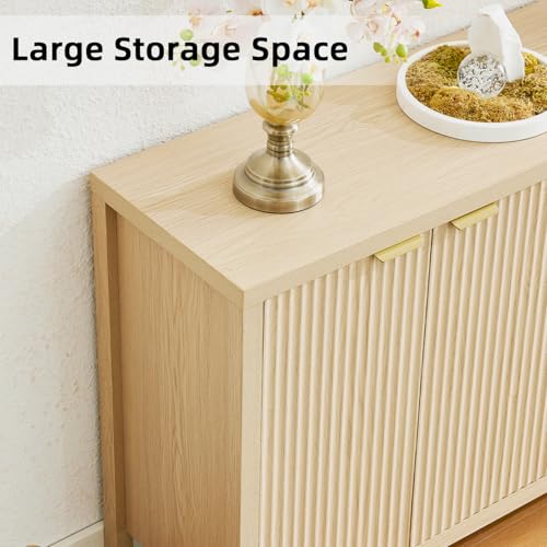 LINLUX Sideboard Buffet Cabinet with Storage, Fluted Storage Cabinet, Accent Cabinets with 4 Doors for Kitchen, Entryway, Dining Room, Living Room, Natural Oak - Thumbnail 5