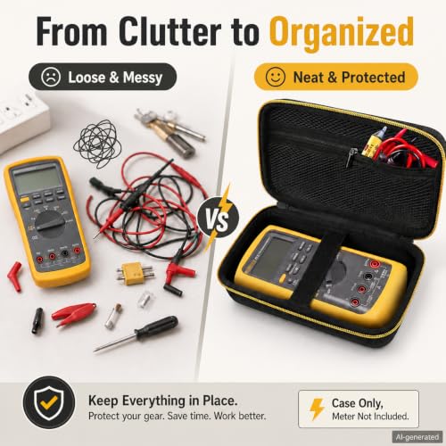 Image of Comecase Hard Case for Fluke 87V /88V /15B+ /17B+ and More Digital Multimeter | Hard Shell with Mesh Pocket & Elastic Strap, Stores Meter and Leads for Jobsite, Workshop and Travel, Black, Case Only