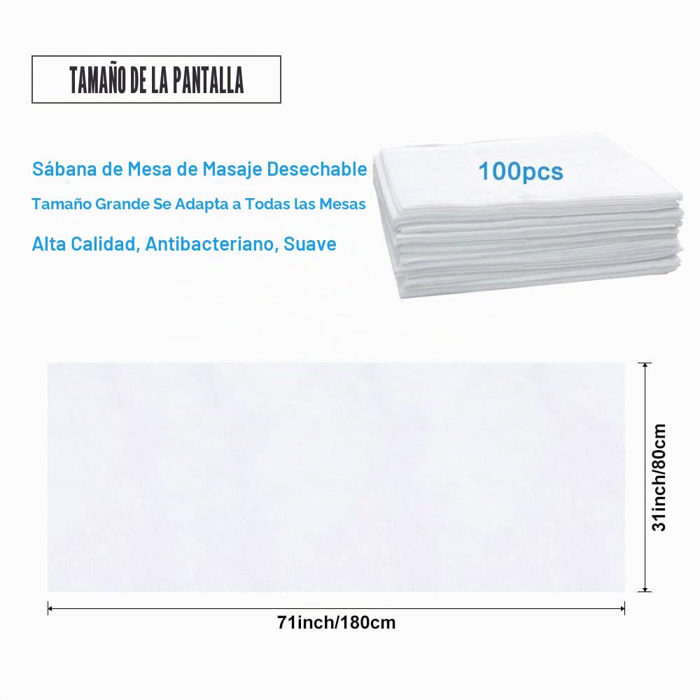 100 PCS Sábanas Desechables de tela no tejida, 80 x 180 cm, Toallas de Masaje Desechables Para Salón de Belleza, Spa, Camas de Hospital