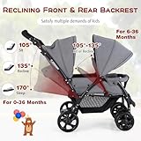 GYMAX Double Seat Stroller with Adjustable Push Handle, Detachable Canopy and Foot Rest, Foldable Baby Pushchair Buggy for Traveling, Going Shopping & Hanging Out (Grey) - Image 4