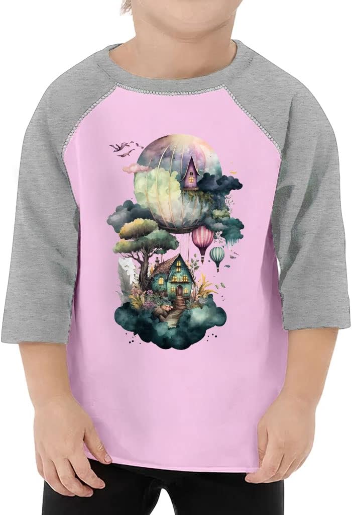 Fantasy Drawing Toddler Baseball T-Shirt - Art 3/4 Sleeve T-Shirt - Watercolor Kids' Baseball Tee