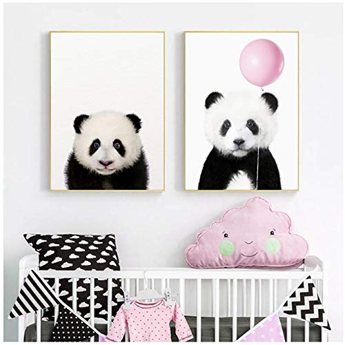 yhyxll Nette Baby Panda Bär Poster Drucke Kinderzimmer Wandkunst Dekor Wald Tiere Kinderzimmer Kunst Leinwand Malerei Wohnkultur-16X24 Inx2 Kein Rahmen