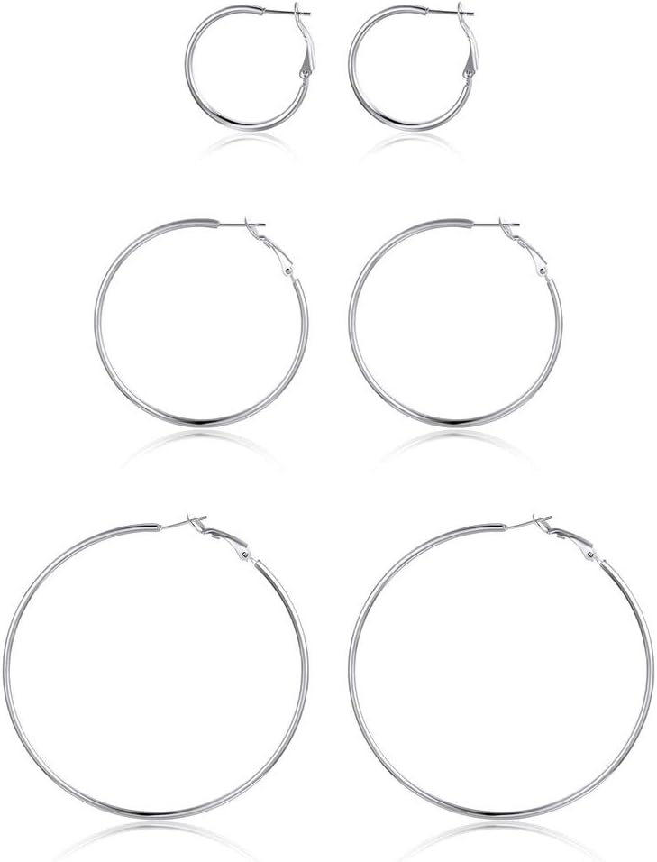 GoldChic Jewelry 1Pair/3 Pairs Classic Medium/Big Round Loop Hoop Earrings, Lightweight Hoop Earrings in Gold/Black/Silver Tone for Women Hypoallergenic Earrings (20/30/40/50/60/70/80/100mm)