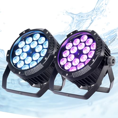 DJXFLI Outdoor Waterproof LED Par Lights 18x18W RGBWA UV 6in1 LED Light DMX Control Stage Light DJ Equipment Disco Lighting for Party, Club, Bar, Wedding, Halloween Decorations 2 Pack