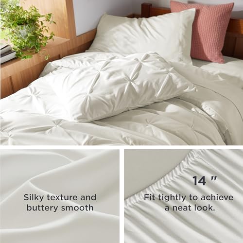 Image of Bedsure Twin XL Comforter Set Ivory - Dorm Room Essentials, Extra Long Twin XL Bedding Set with Sheets, All Season Down Alternative Comforter with Sheets, Pillowcase & Sham