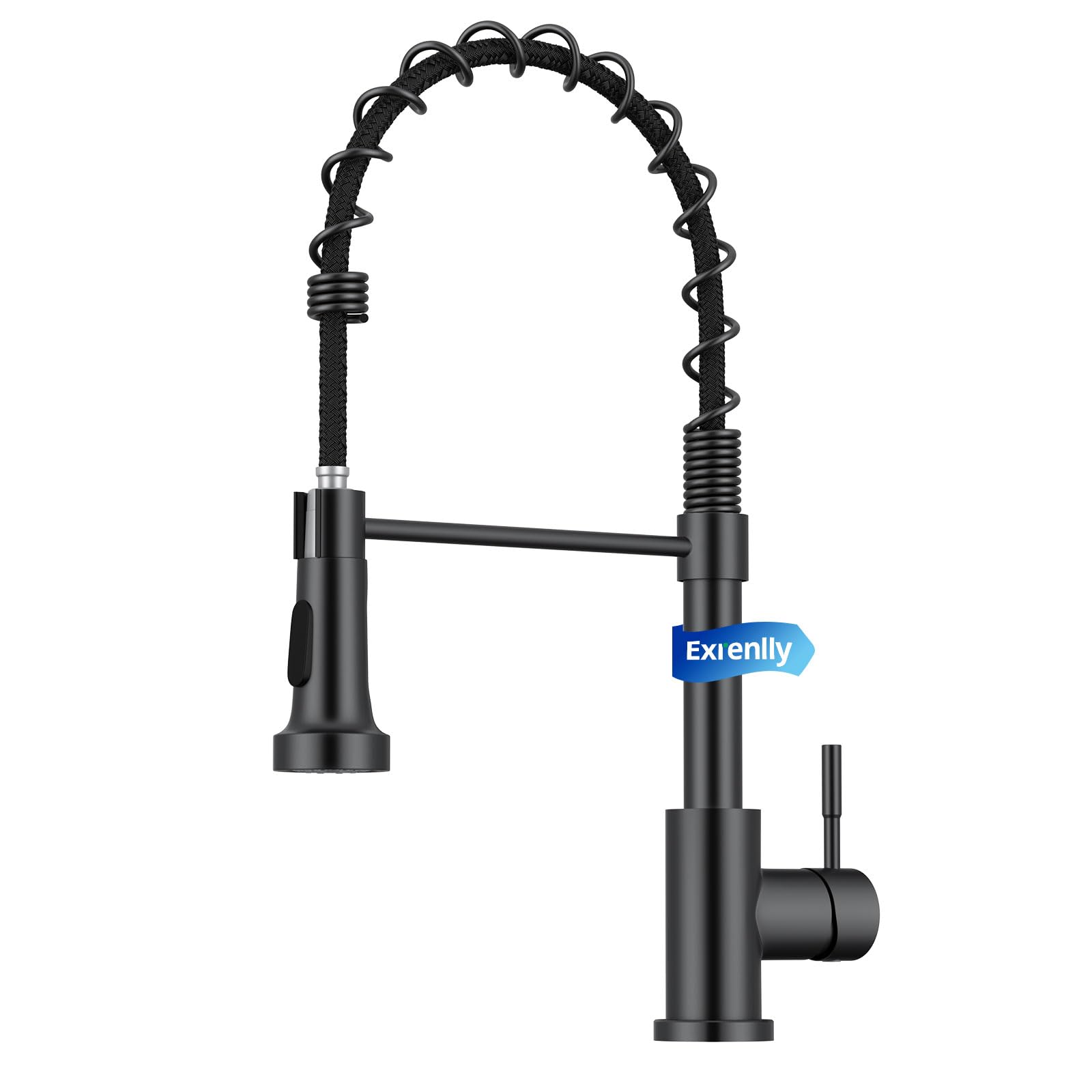 Exrenlly Kitchen Tap, Commercial Spring Kitchen Mixer Tap, Single Handle High Arc Stainless Steel Tap with 360Β° Swivel and 2 Spray Modes, Matte Black