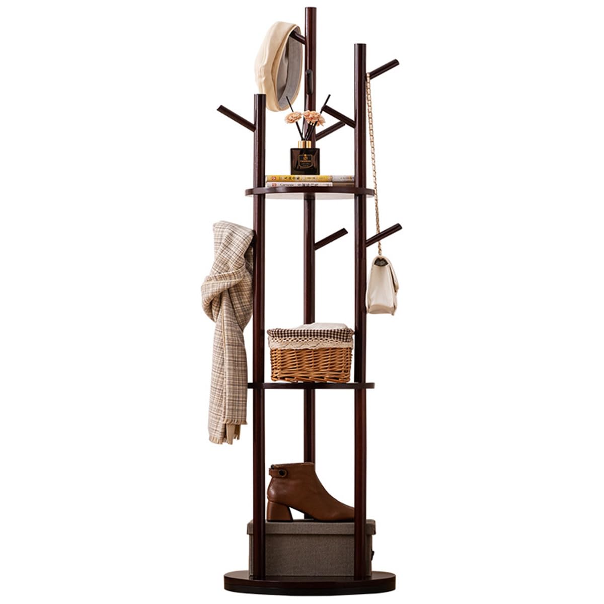 Porte-manteau rotatif 360 en bois pour organiser le couloir et la chambre à coucher