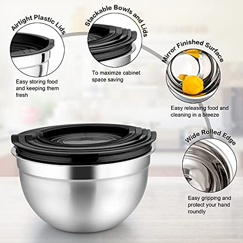 P&P Chef EG-SILO-YMOF Stainless Steel Mixing Bowls With Black Lids Set Of 5 thumb #2