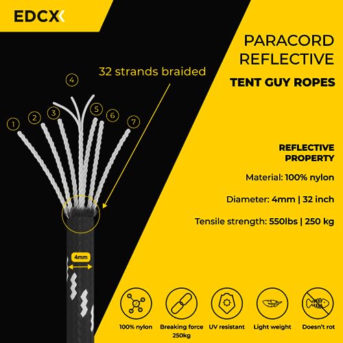 Reflective, Guy Ropes with Aluminum Alloy Tensioner, Nylon Tensioner Cord for Tent Tarp, Camping, 4mm (30m, 50m)+Spanners - Image 3