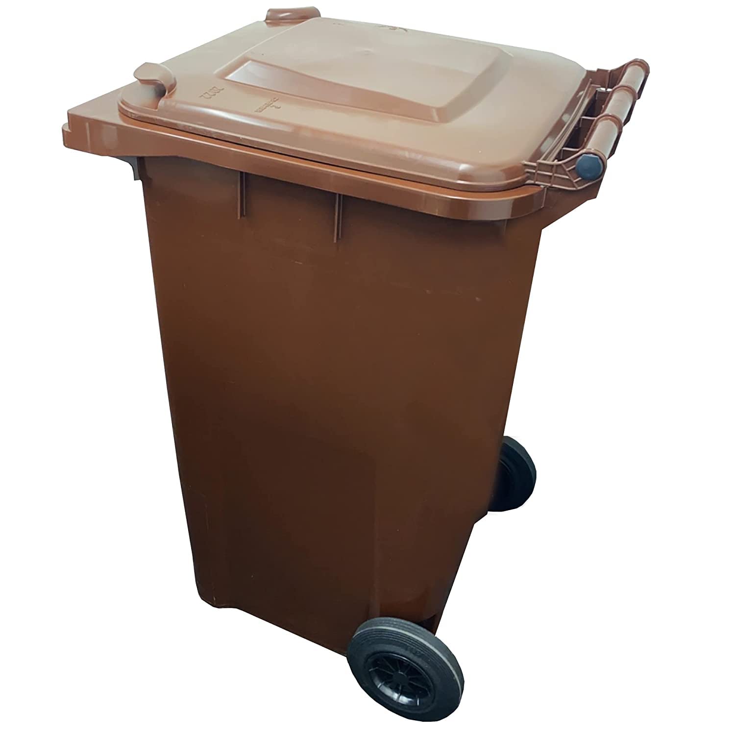 Pluto Packaging Large 240L Brown Garden Waste Outdoor Wheelie Bin With Rubber Wheels Handle & Lid