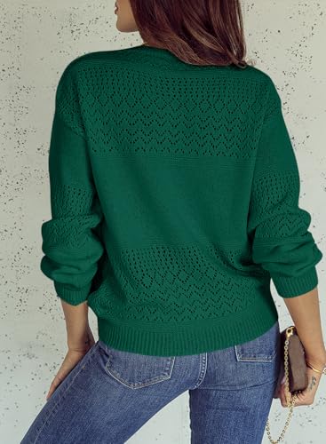 Image of SHEWIN Women's Sweaters Casual Long Sleeve V Neck Crewneck Lightweight Crochet Pullover Sweater Tops
