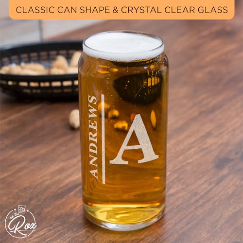 Image of Personalized Name Monogram Beer Can Glass - Custom Gift For Him - 20 oz Engraved Name Glass - Gifts
