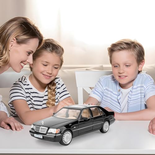 Image of 1:24 Benz W140 S320 Model Car, Diecast Collectible Pull Back Toy Car, Retro Classic Car with Sound and Light for Adults, Kids, Boys (Black)